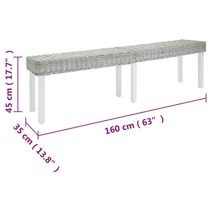 Sitzbank Weiß 160x35x45 cm Natur Kubu Rattan & Massivholz Mahagoni