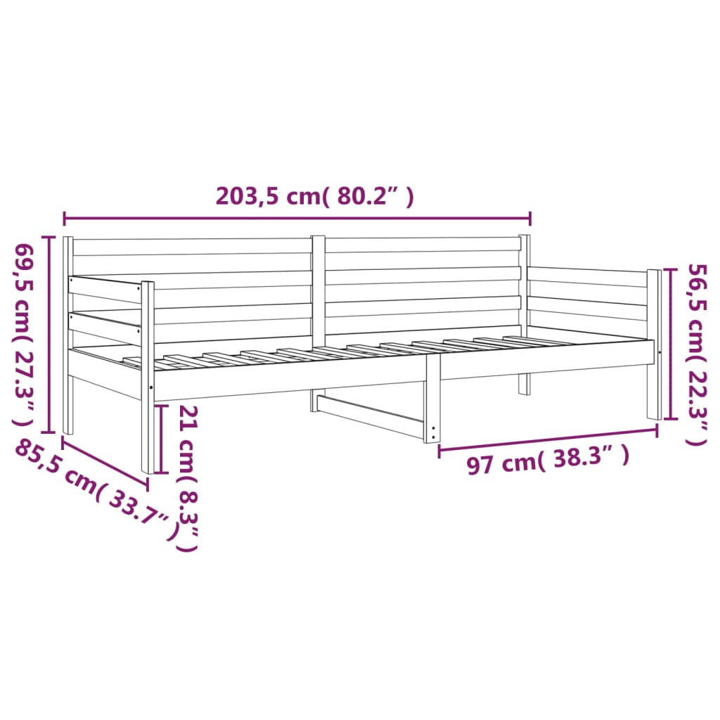 Tagesbett ohne Matratze 80x200 cm Massivholz Kiefer