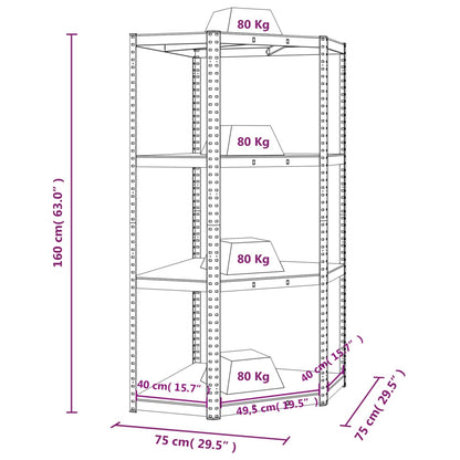 Eckregal mit 4 Böden Silbern Stahl & Holzwerkstoff