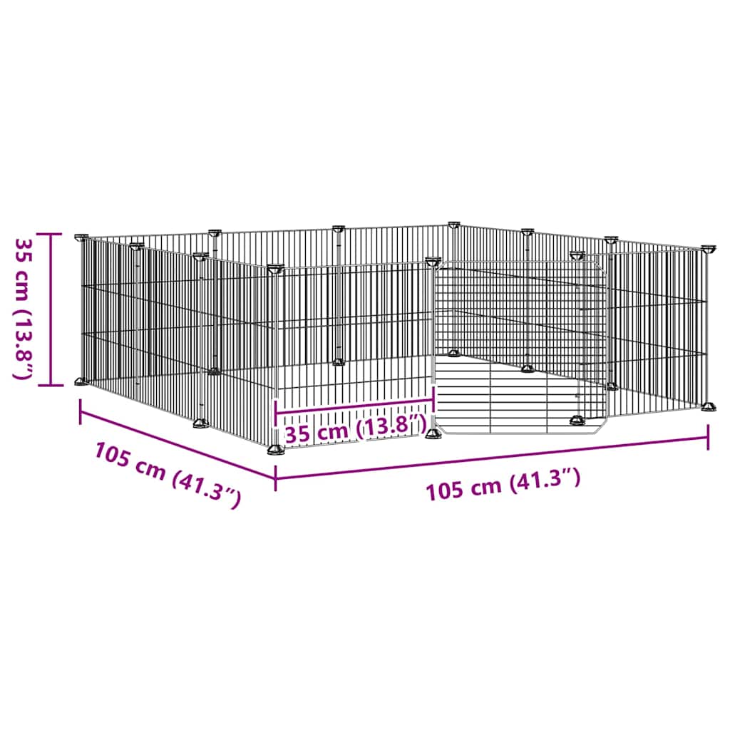 12-Panel-Haustierkäfig mit Tür Schwarz 35x35 cm Stahl
