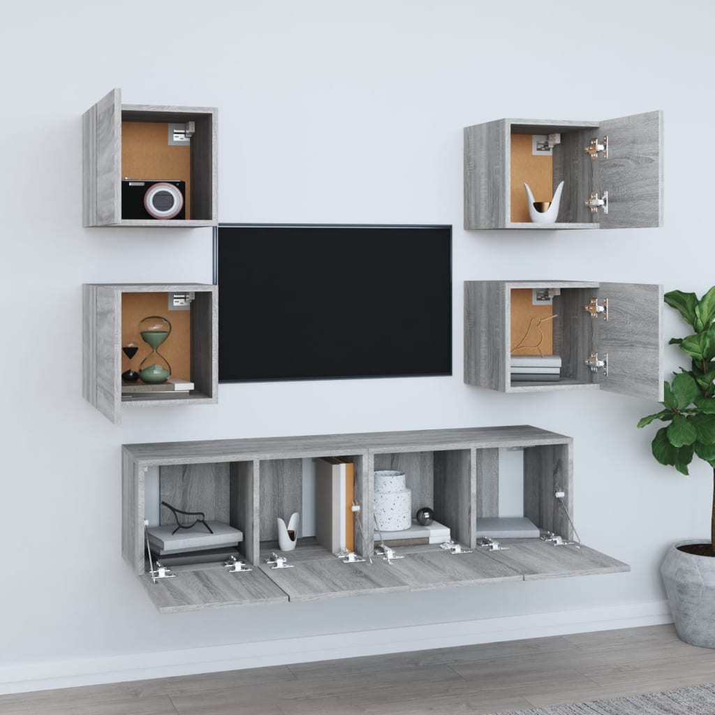 6-tlg. TV-Schrank-Set Grau Sonoma Holzwerkstoff