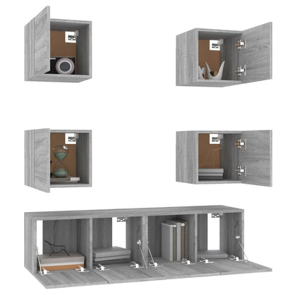6-tlg. TV-Schrank-Set Grau Sonoma Holzwerkstoff