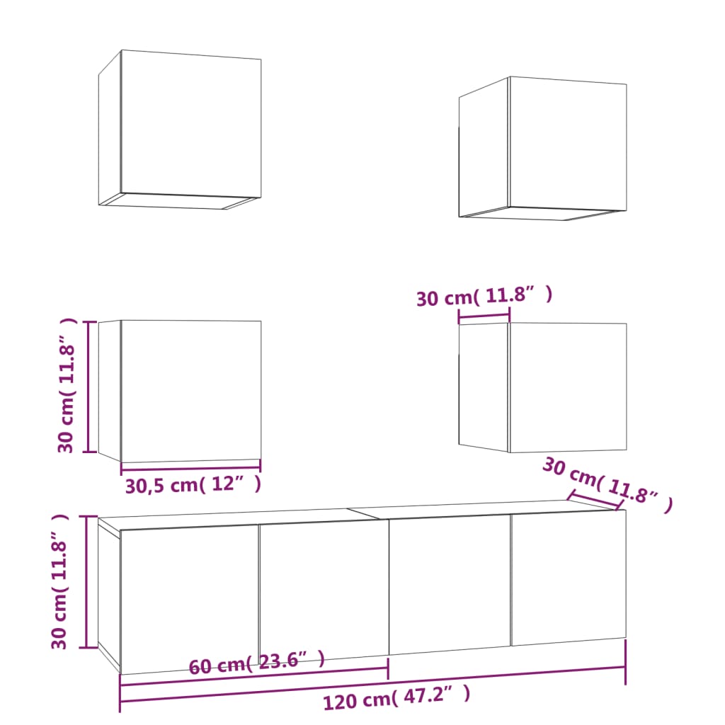 6-tlg. TV-Schrank-Set Grau Sonoma Holzwerkstoff