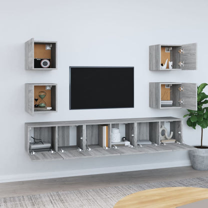 7-tlg. TV-Schrank-Set Grau Sonoma Holzwerkstoff