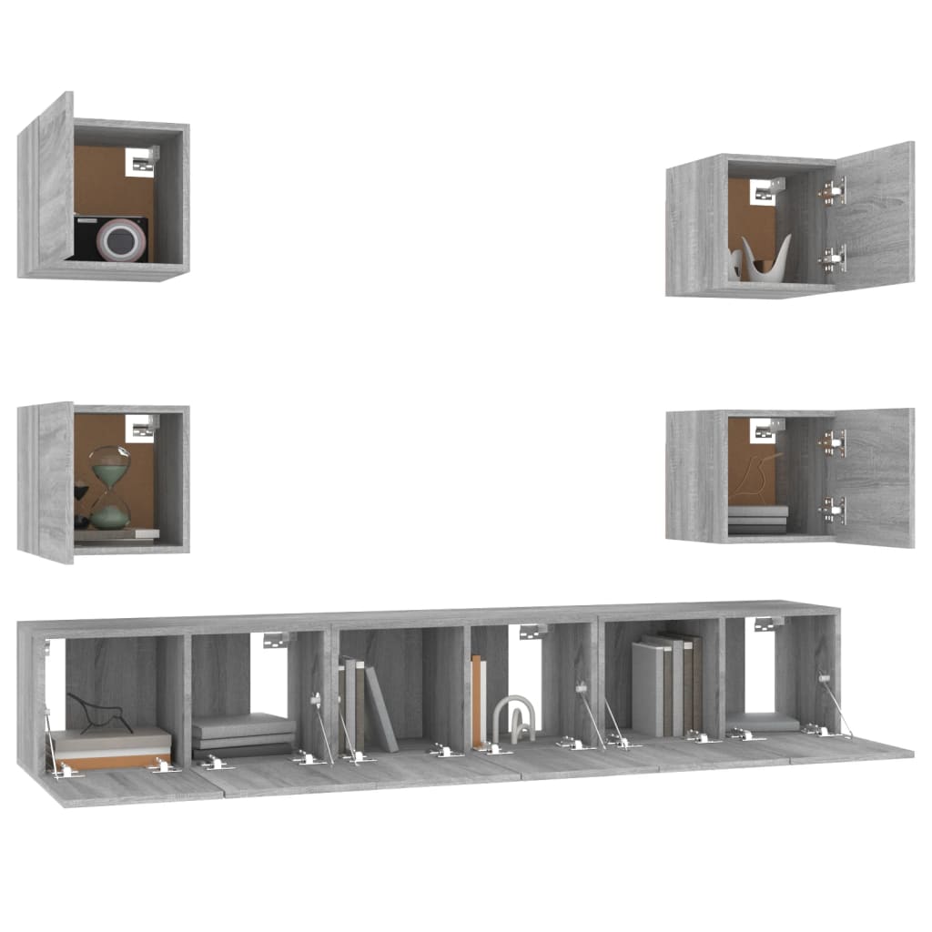 7-tlg. TV-Schrank-Set Grau Sonoma Holzwerkstoff