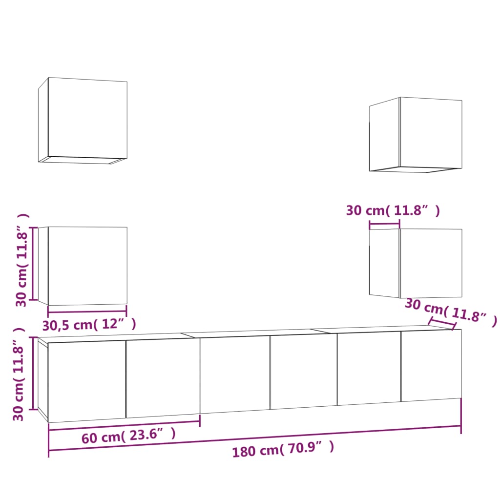 7-tlg. TV-Schrank-Set Grau Sonoma Holzwerkstoff