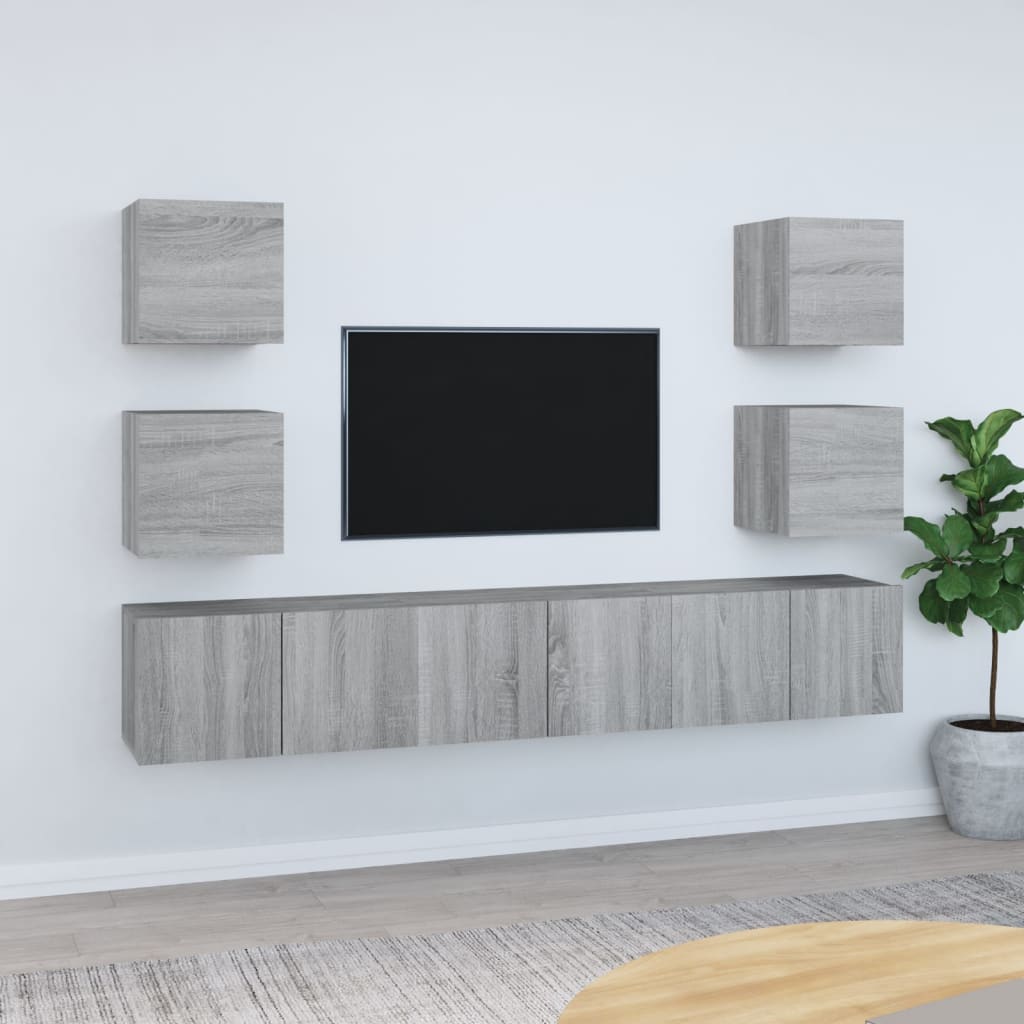 7-tlg. TV-Schrank-Set Grau Sonoma Holzwerkstoff