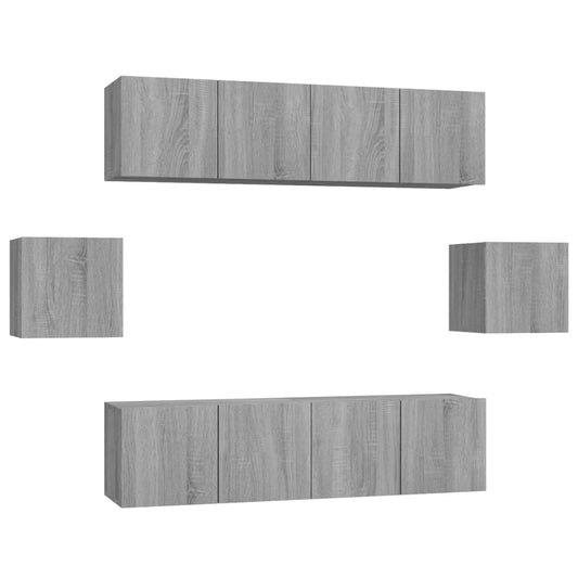 6-tlg. TV-Schrank-Set Grau Sonoma Holzwerkstoff