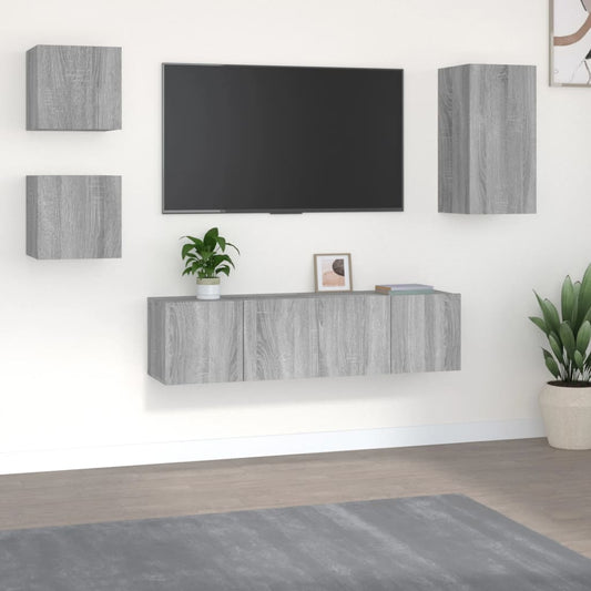 5-tlg. TV-Schrank-Set Grau Sonoma Holzwerkstoff
