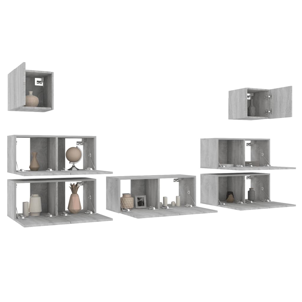 7-tlg. TV-Schrank-Set Grau Sonoma Holzwerkstoff