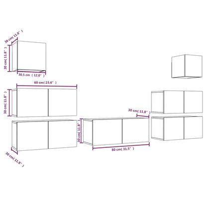 7-tlg. TV-Schrank-Set Grau Sonoma Holzwerkstoff