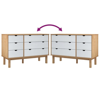 Schubladenschrank OTTA Braun & Weiß 111x43x73,5 cm Massivholz