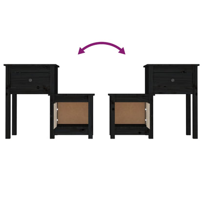 Nachttisch Schwarz 79,5x38x65,5 cm Massivholz Kiefer