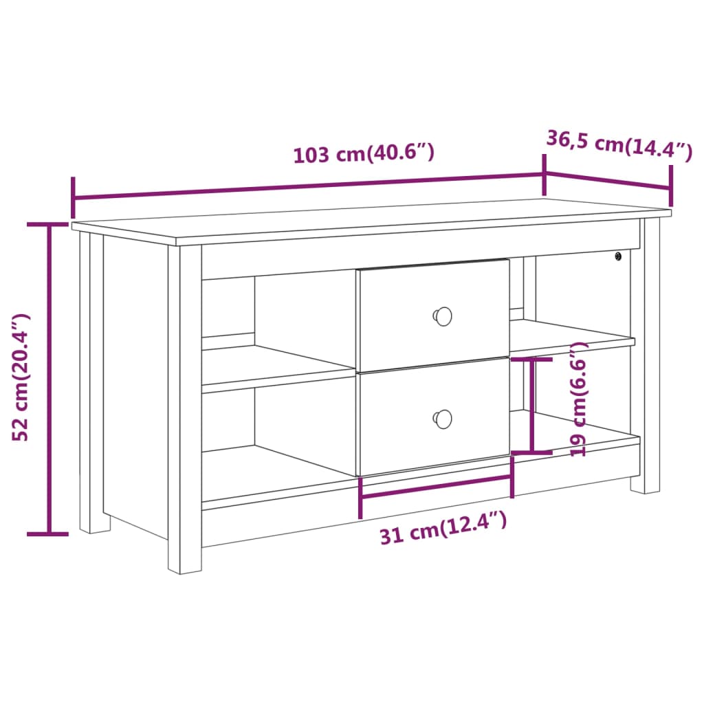 TV-skab Sort 103x36,5x52 cm Massiv Fyr