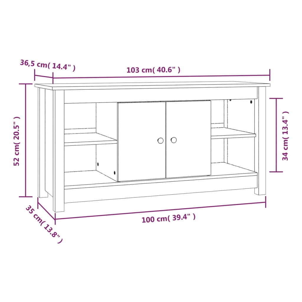 TV-skab Hvid 103x36,5x52 cm Massiv Fyr