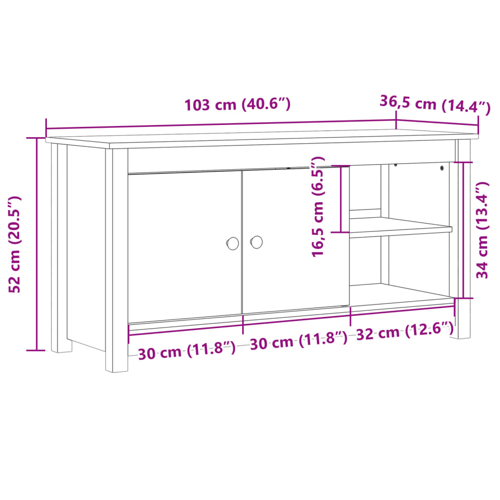 TV-skab Sort 103x36,5x52 cm Massiv Fyr