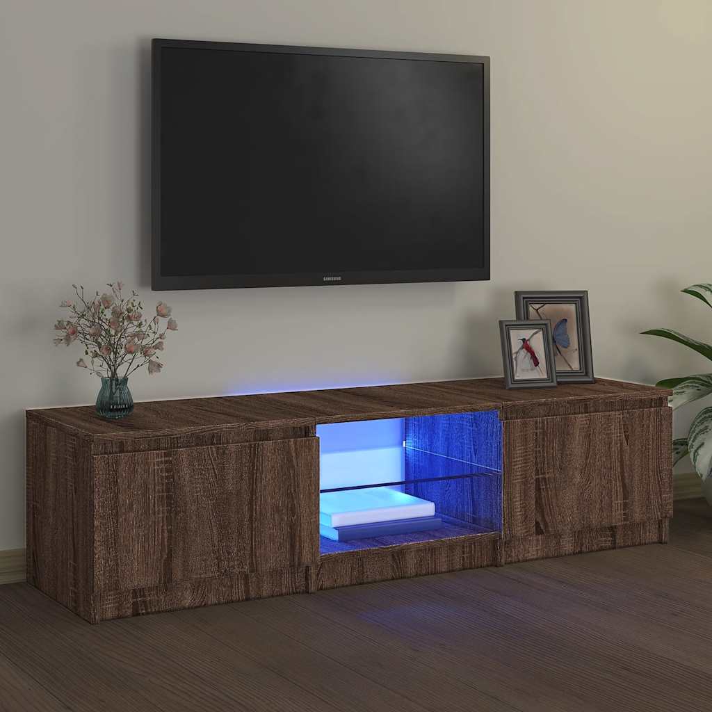 TV-Schrank mit LED-Leuchten Braun Eichen-Optik 140x40x36 cm