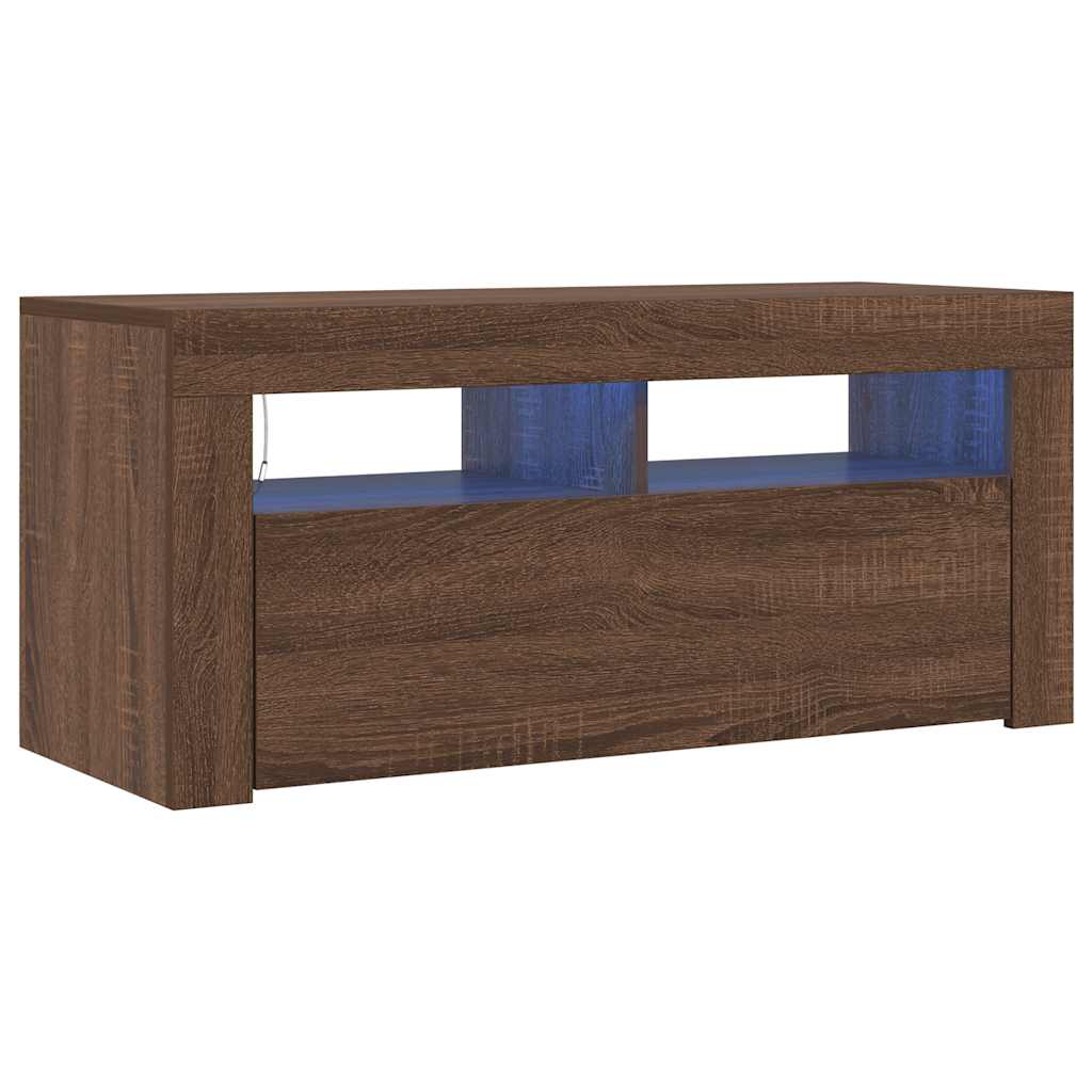 TV-Schrank mit LED-Leuchten Braun Eichen-Optik 90x35x40 cm
