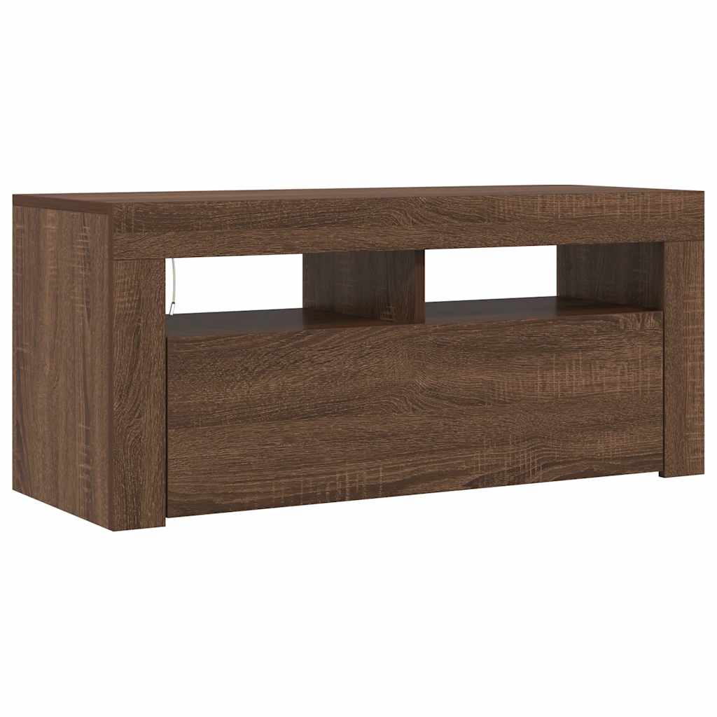 TV-Schrank mit LED-Leuchten Braun Eichen-Optik 90x35x40 cm