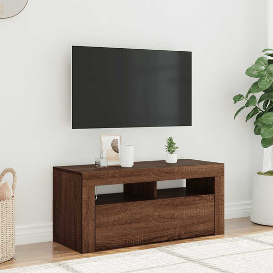 TV-Schrank mit LED-Leuchten Braun Eichen-Optik 90x35x40 cm
