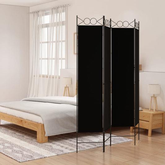 4-tlg. Paravent Schwarz 160x200 cm Stoff