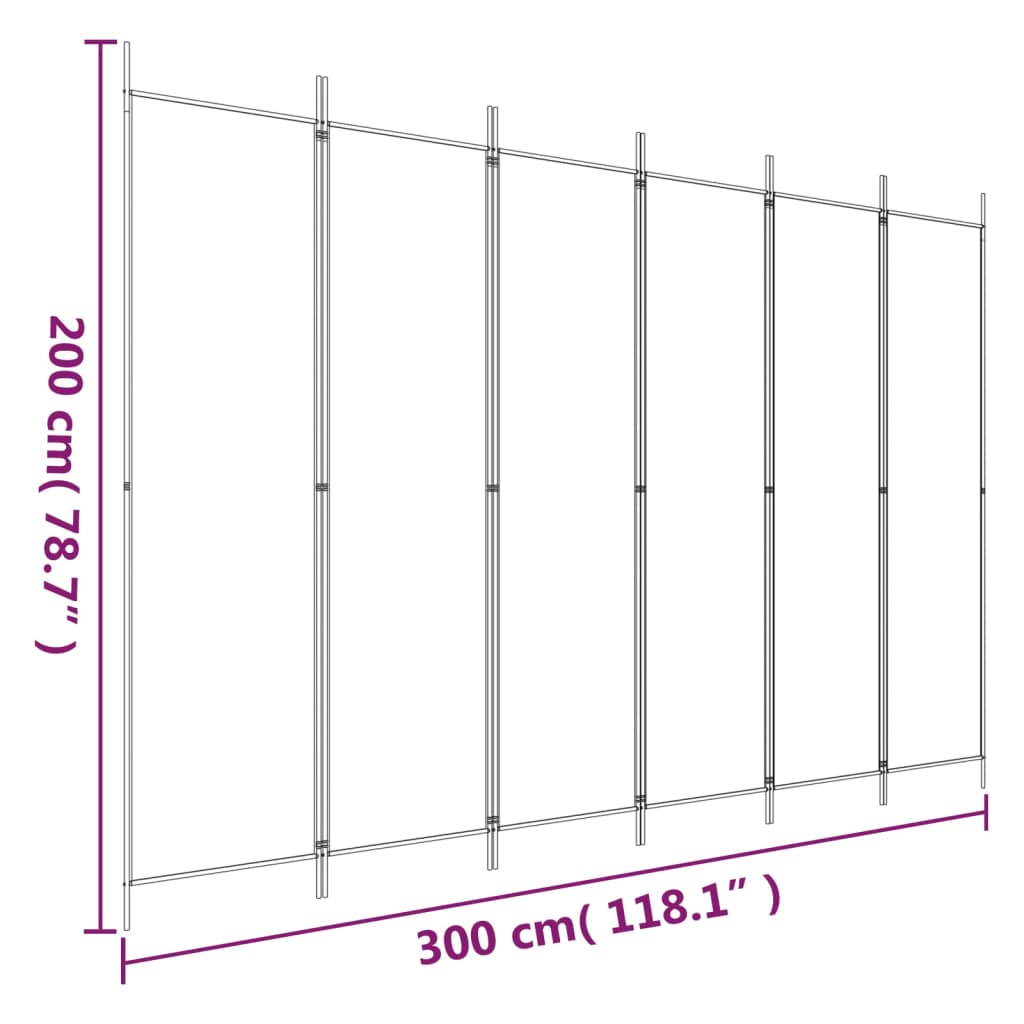 6 dele Paravent Hvid 300x200 cm Stof