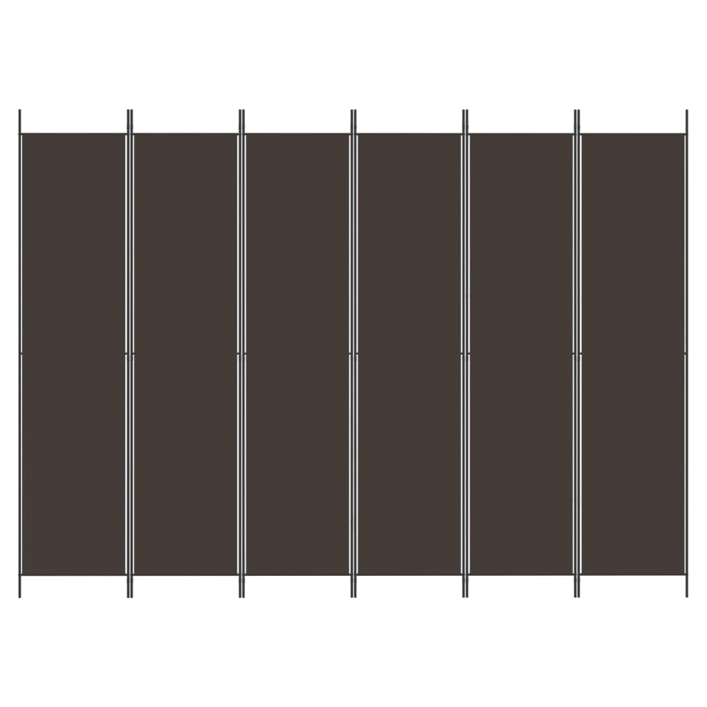 6-tlg. Paravent Braun 300x220 cm Stoff