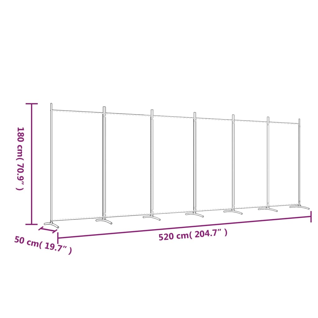 6-delt sæt Paravent Hvid 520x180 cm Stof