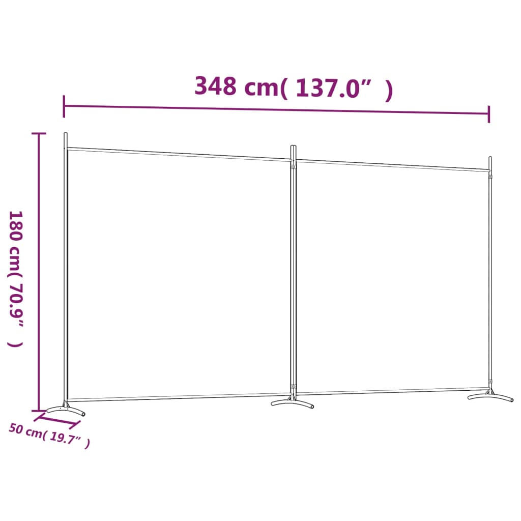 2-delt Paravent Hvid 348x180 cm Stof