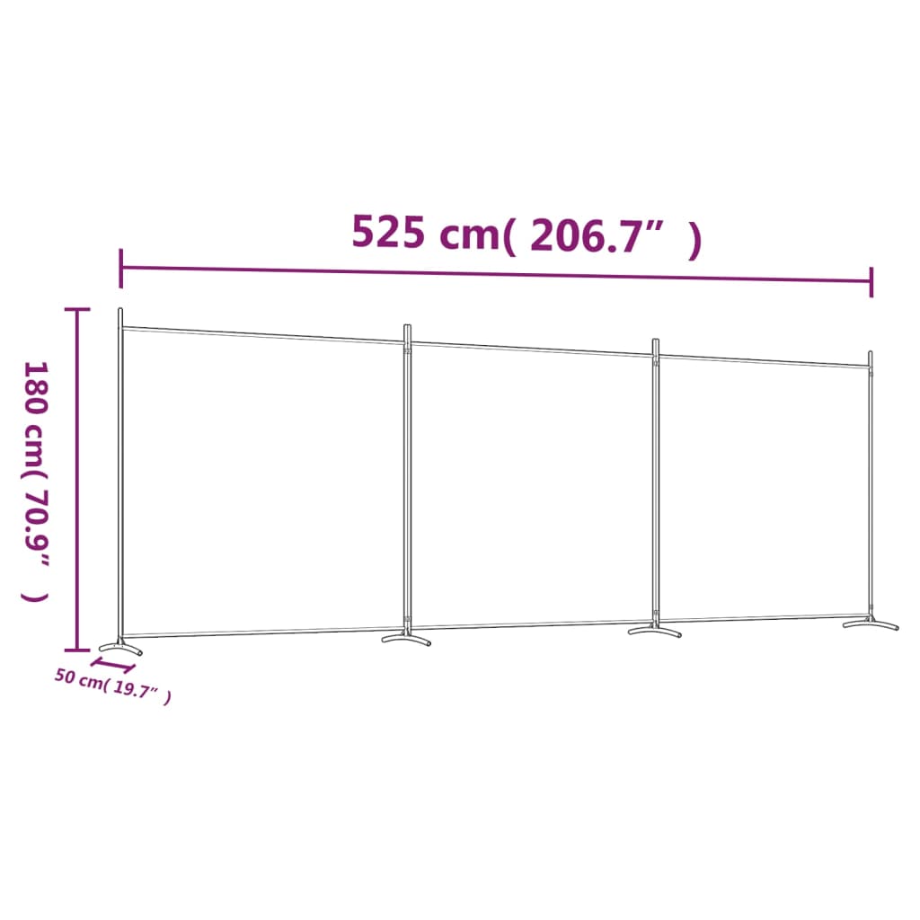 3-tlg. Paravent Weiß 525x180 cm Stoff
