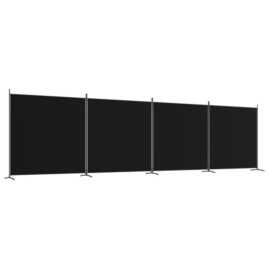 4-delt Skærm Sort 698x180 cm Stof