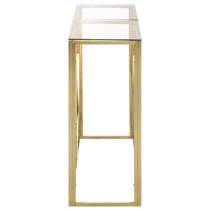 Konsolbord gyldent rustfrit stål og hærdet glas
