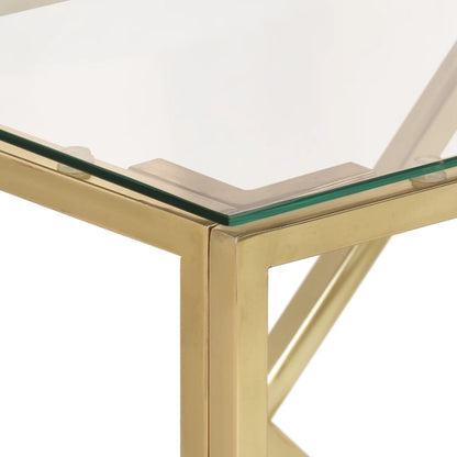 Konsolbord gyldent rustfrit stål og hærdet glas