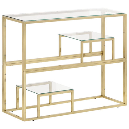 Konsolbord gyldent rustfrit stål og hærdet glas