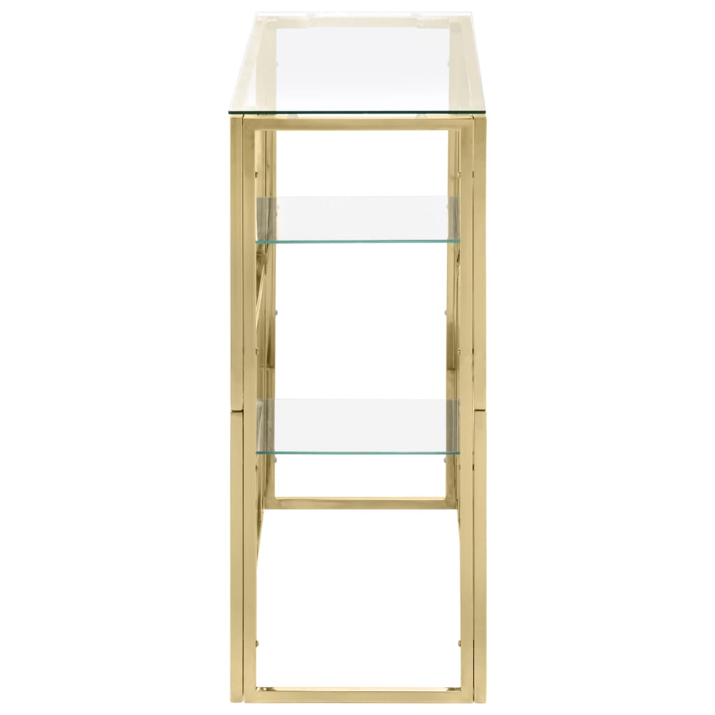 Konsolbord gyldent rustfrit stål og hærdet glas