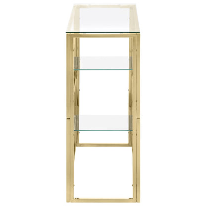 Konsolbord gyldent rustfrit stål og hærdet glas