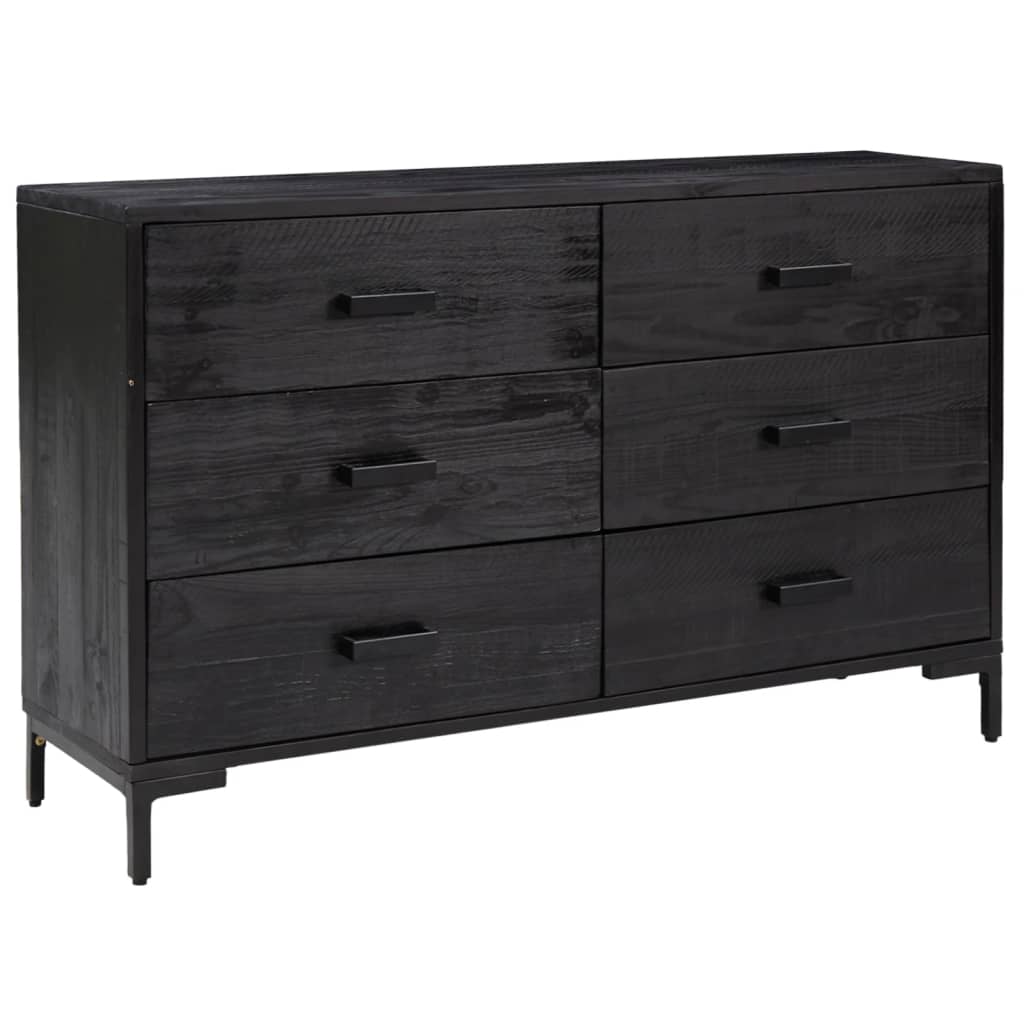 Skænk Sort 110x35x70 cm Massiv Fyr