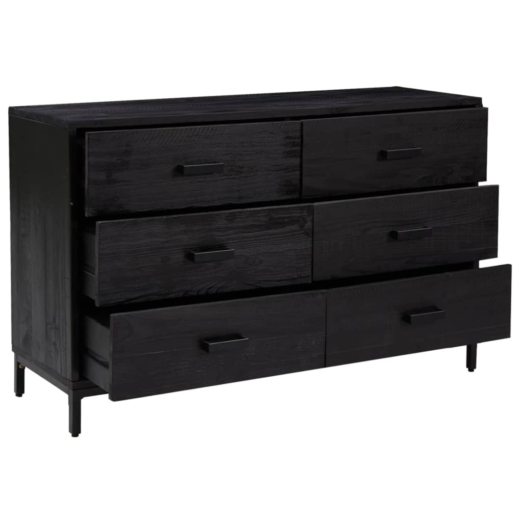 Skænk Sort 110x35x70 cm Massiv Fyr