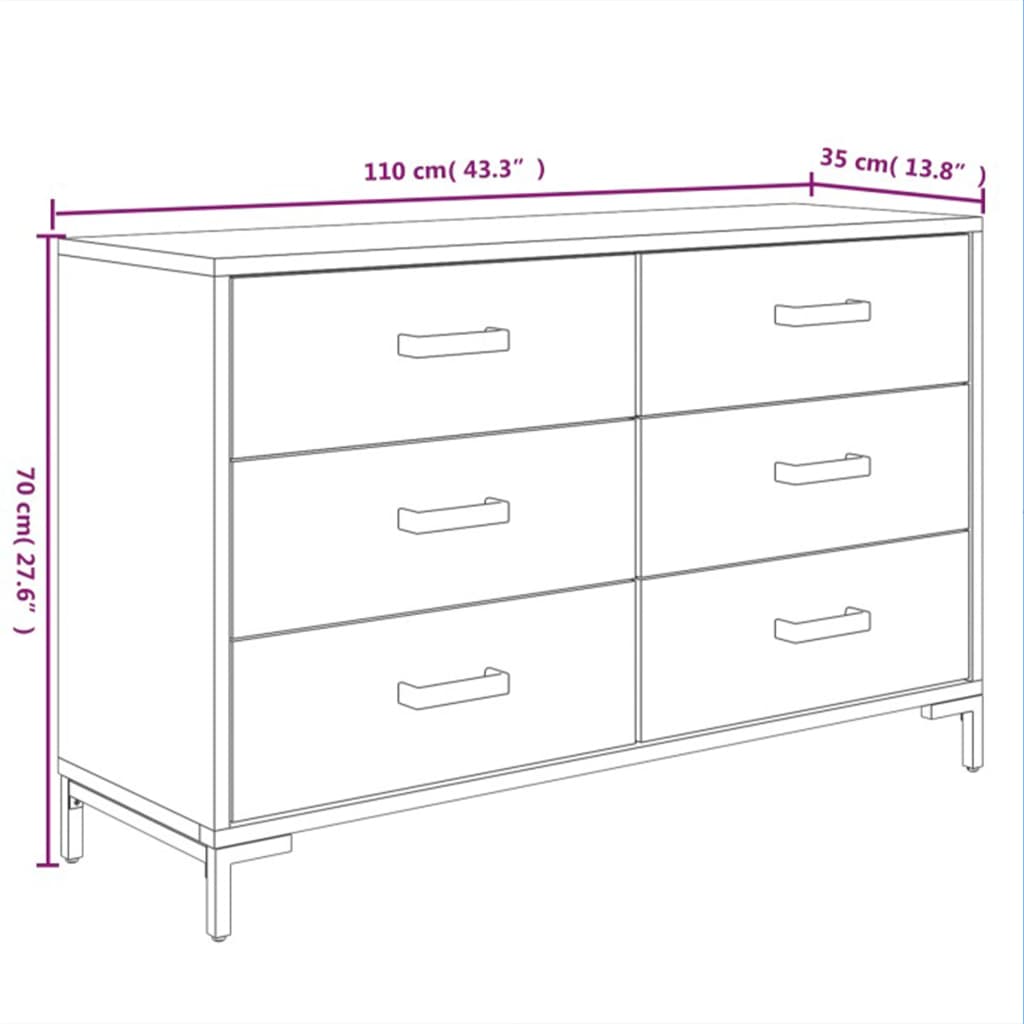 Skænk Sort 110x35x70 cm Massiv Fyr