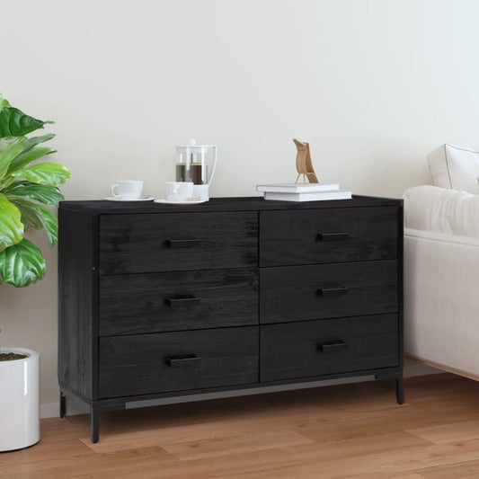 Skænk Sort 110x35x70 cm Massiv Fyr
