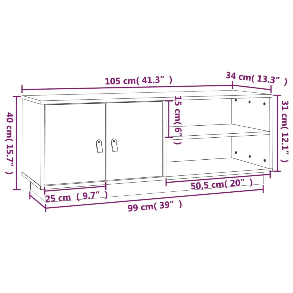 TV-skab Sort 105x34x40 cm Massiv Fyr