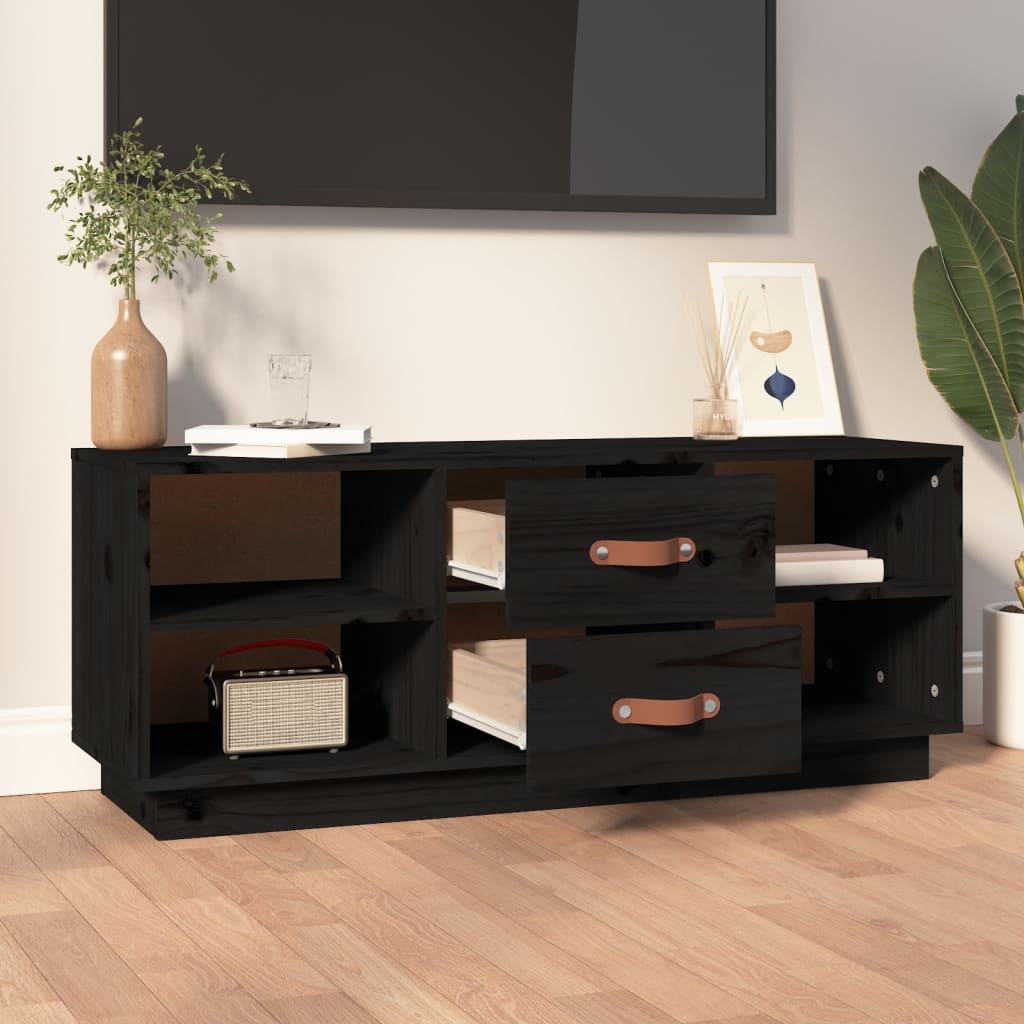 TV-skab Sort 100x34x40 cm Massiv Fyr