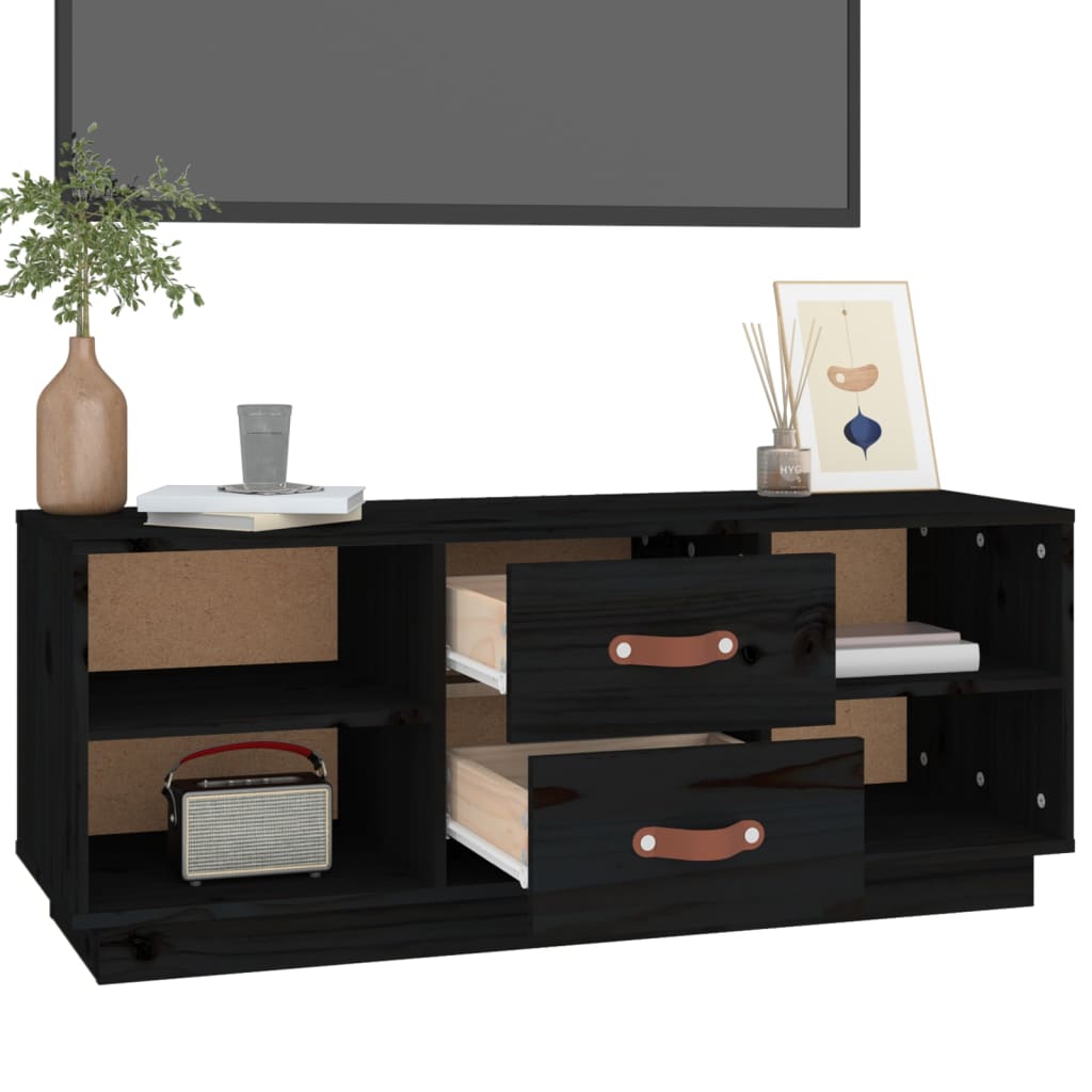 TV-skab Sort 100x34x40 cm Massiv Fyr