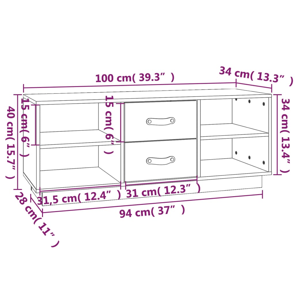TV-skab Sort 100x34x40 cm Massiv Fyr