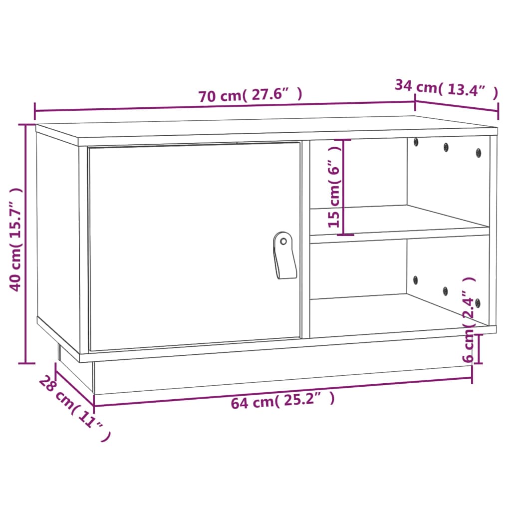 TV-skab Sort 70x34x40 cm Massiv Fyr
