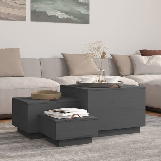 Aufbewahrungsboxen mit Deckeln 3 Stk. Grau Massivholz Kiefer