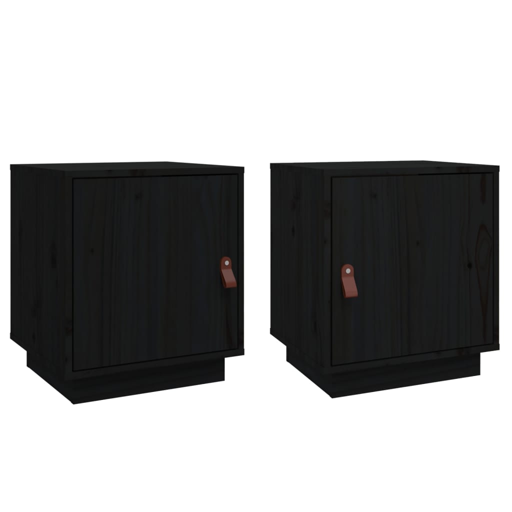 Sengeborde 2 stk Sort 40x34x45 cm massiv fyrretræ
