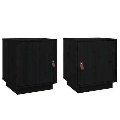 Sengeborde 2 stk Sort 40x34x45 cm massiv fyrretræ