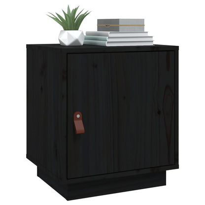 Sengeborde 2 stk Sort 40x34x45 cm massiv fyrretræ