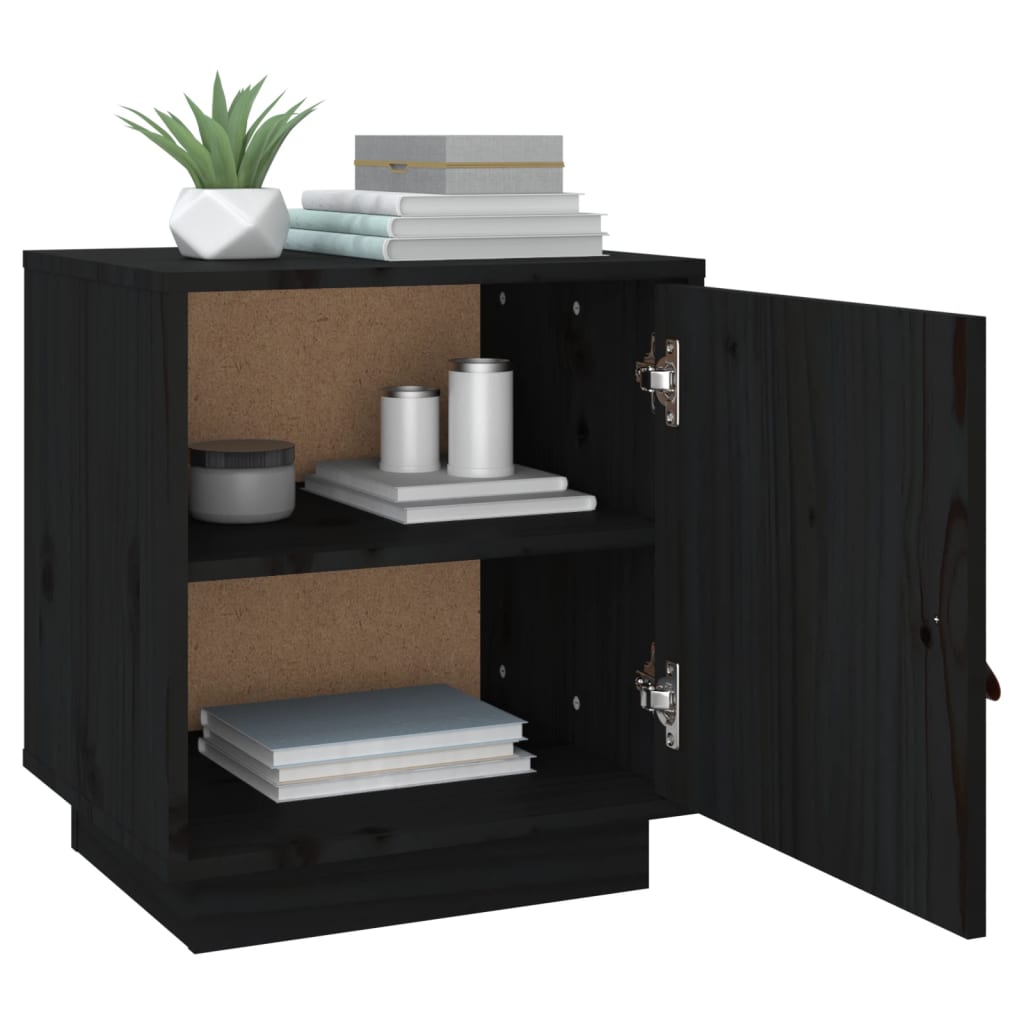 Sengeborde 2 stk Sort 40x34x45 cm massiv fyrretræ